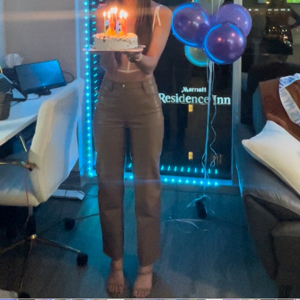 Aritzia tan leather pants